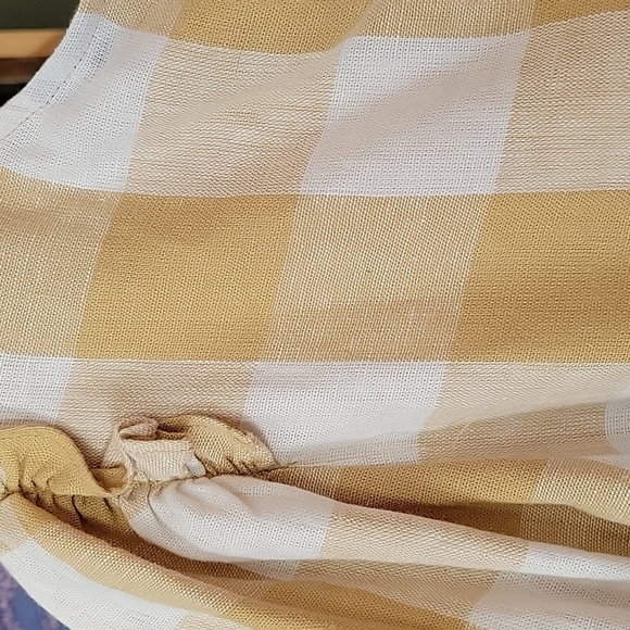 Who What Wear S Yellow Gingham Linen Blend Puff Sleeve Dress Boho Country Chic - Picture 6 of 12